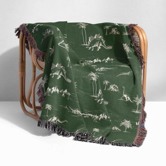 Woven Cotton Dinosaur Tapestry Blanket