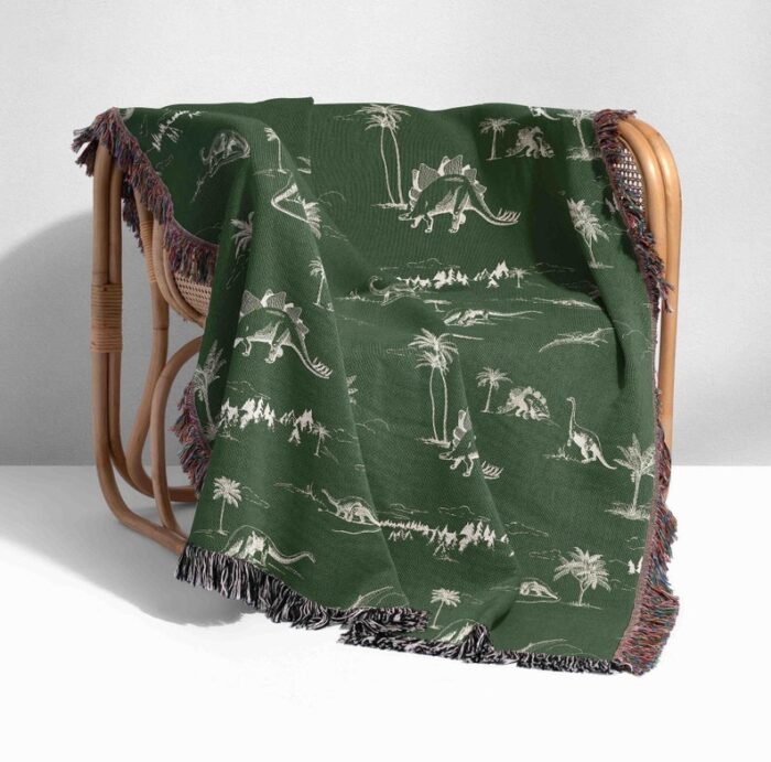 Woven Cotton Dinosaur Tapestry Blanket