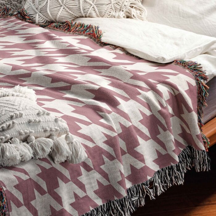 Woven Cotton Houndstooth Throw Tapestry Blanket