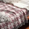 Woven Cotton Houndstooth Throw Tapestry Blanket