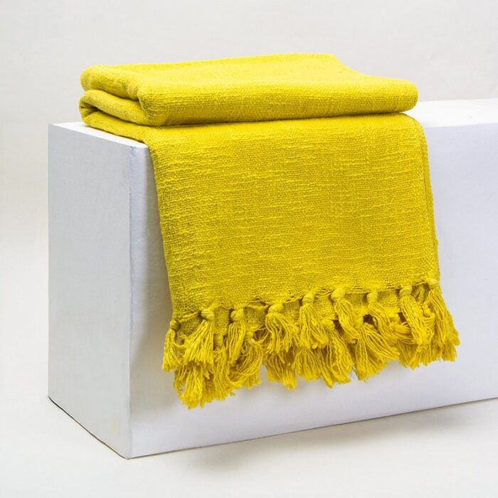 Yellow Solids Hand Woven Sofa Throw Blanket Organic Cotton Bedspread Decorative Knit Blanket Perfect For Everyday