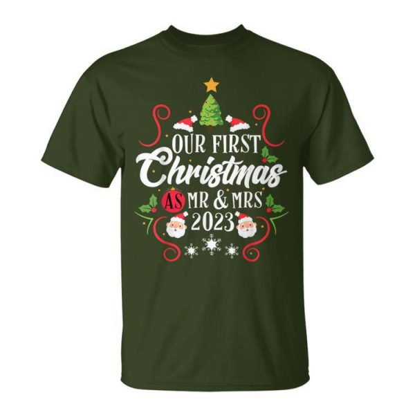 1St First Christmas As Mr And Mrs 2023 Couples Pajamas Unisex T-Shirt