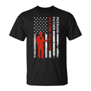 Autism Teacher Husband Dad Vintage Usa Flag American Fathers Gift For Women Unisex Unisex T-Shirt