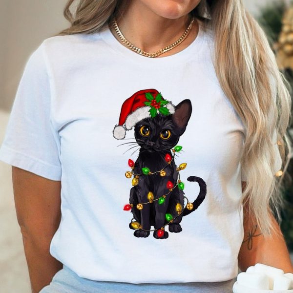 Black Cat Christmas Lights Holiday Funny Cat Lover Shirt ETS1104