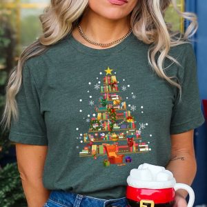 Book Tree Christmas Book Lover Teacher Holiday Bookworm Shirt ETS1167