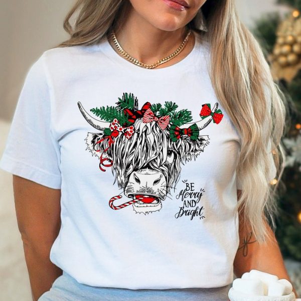 Christmas Cow Merry Heifers Highland Farm Animal Lover Gift Shirt ETS1165