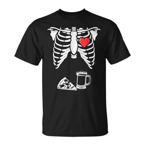 Dad Skeleton Halloween Beer Pizza Funny Pregnancy Couple Men Gift For Mens Unisex Unisex T-Shirt