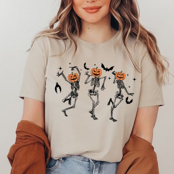 Dancing Skeleton Pumpkin Funny Halloween Fall Shirt ETS1140