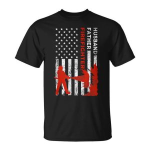 Firefighter Husband Dad Vintage Usa Flag American Fathers Gift For Women Unisex Unisex T-Shirt