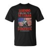 Funny Veteran Wife I Belong To A Veteran Dangerous Warning Unisex Unisex T-Shirt