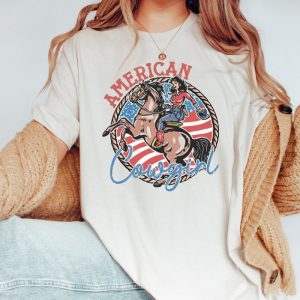 Groovy American Cowgirl 4th Of July Vintage Independence Day Shirt ETS1046