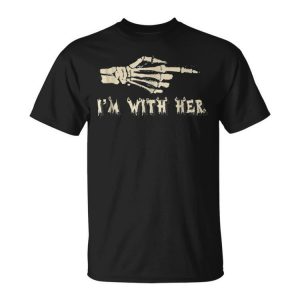 Halloween Skeleton Bones Hand I Am With Her Couples Halloween Unisex T-Shirt