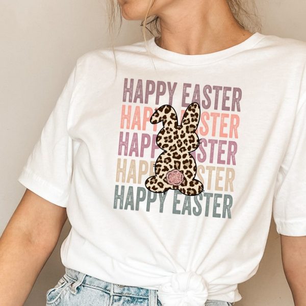 Happy Easter Leopard Bunny Easter Mom Gift Tee ETS1105