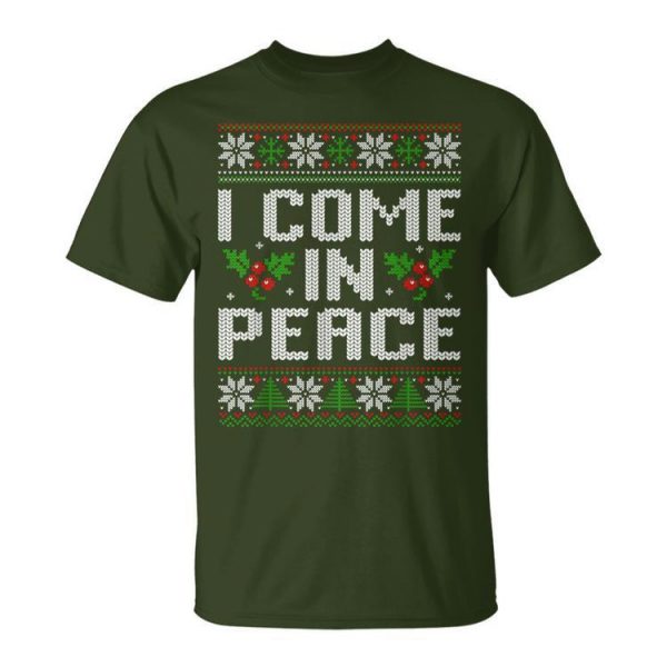 I Come In Peace Couple Matching Ugly Christmas Sweater Unisex T-Shirt