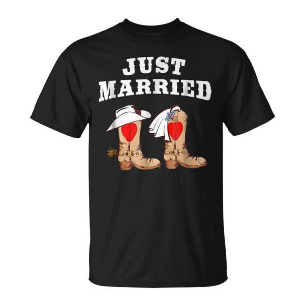 Just Married Cowboy Cowgirl Boots Unisex Unisex T-Shirt