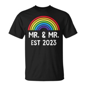 Just Married Engaged Lgbt Gay Wedding Mr And Mr Est 2023 Unisex Unisex T-Shirt