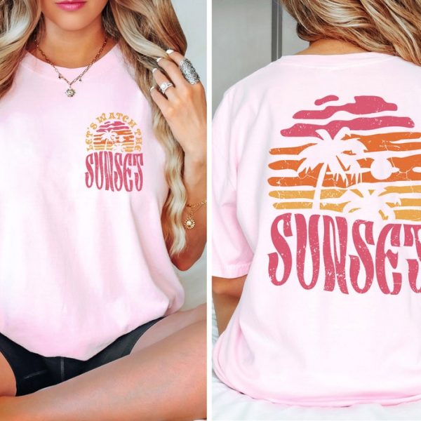 Let's Watch The Sunset Funny Retro Summer Vibes Tropical Shirt ETS1011