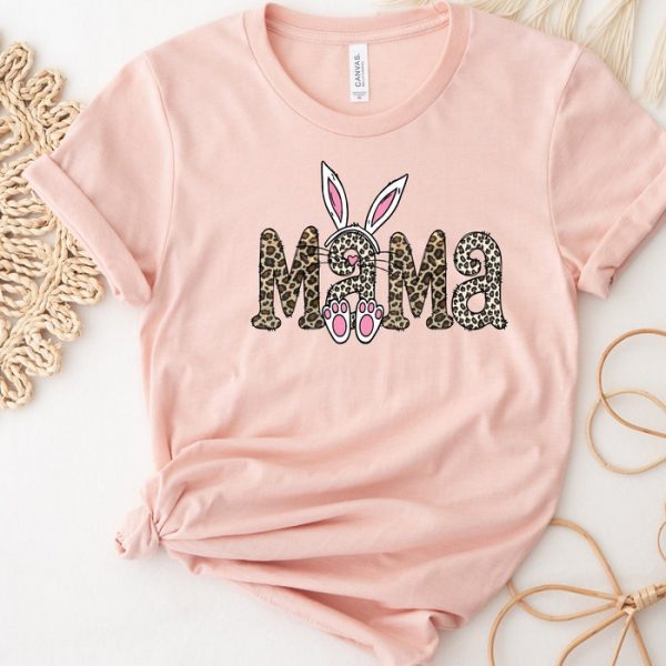 Mama Leopard Bunny Easter Pregnancy Mom Gift Shirt ETS1107