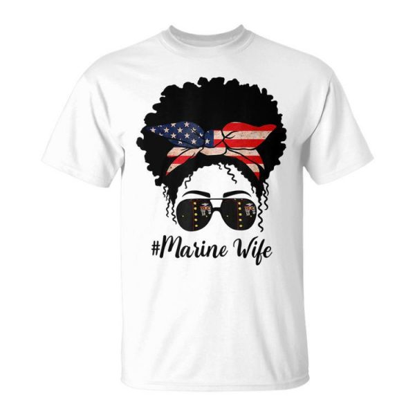 Marine Life Marine Military Wife Messy Bun Black Womens Unisex Unisex T-Shirt