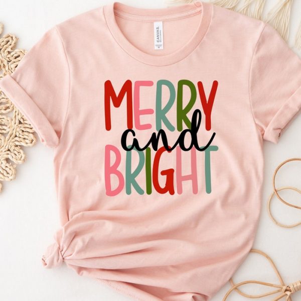 Merry And Bright Colorful Women's Christmas Holiday Shirt ETS1094