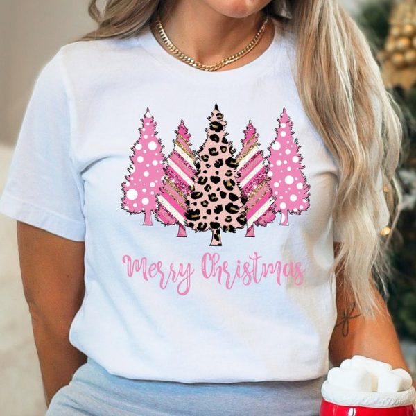 Merry Christmas Pink Leopard Holiday Women Gift Shirt ETS1148