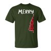 Merry Christmas Tree Buffalo Plaid Xmas Couples Matching Unisex T-Shirt