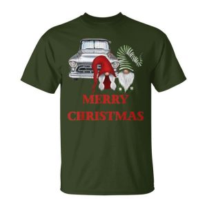 Merry Gnome Couple Old Pickup Truck Christmas Hotrod Holiday Unisex T-Shirt