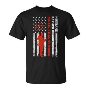 Music Teacher Husband Dad Vintage Usa Flag American Fathers Gift For Women Unisex Unisex T-Shirt