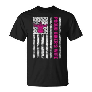 Proud Biker's Wife American Flag Patriotic Unisex T-Shirt