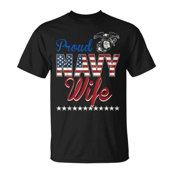 Proud Navy Wife Usa American Flag Unisex Unisex T-Shirt