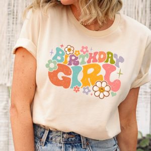 Retro Birthday Girl Groovy Floral Birthday Party Celebration Shirt ETS1067