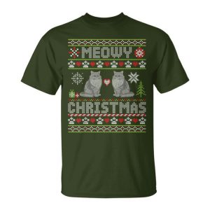 Selkirk Rex Cats Together Merry Meowy Christmas Day Sweater Unisex T-Shirt