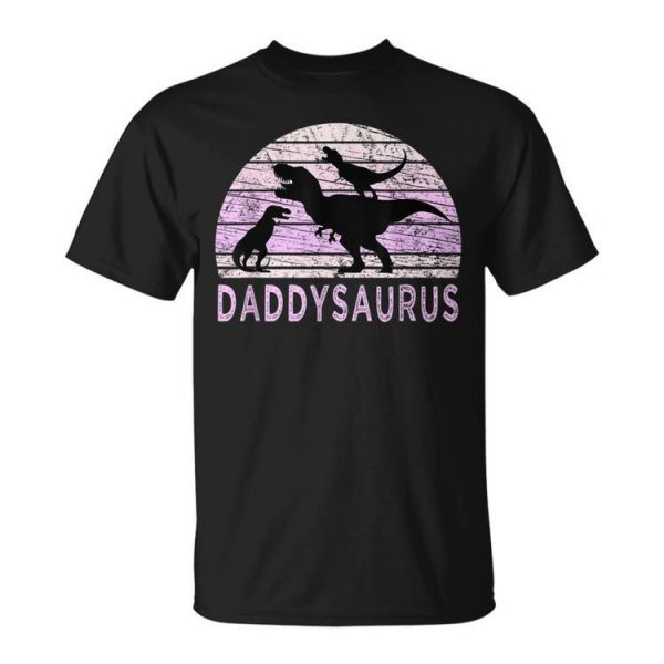 Vintage Daddy Dinosaur Daddysaurus 2 Two Girls Dad Husband Unisex Unisex T-Shirt