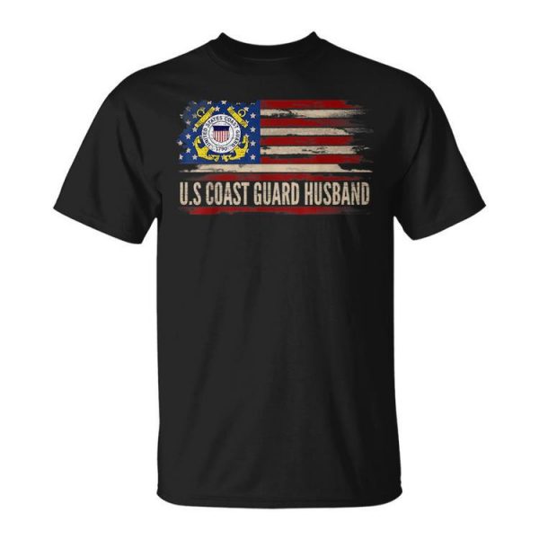 Vintage Us Coast Guard Husband American Flag Veteran Gift Veteran Funny Gifts Unisex Unisex T-Shirt